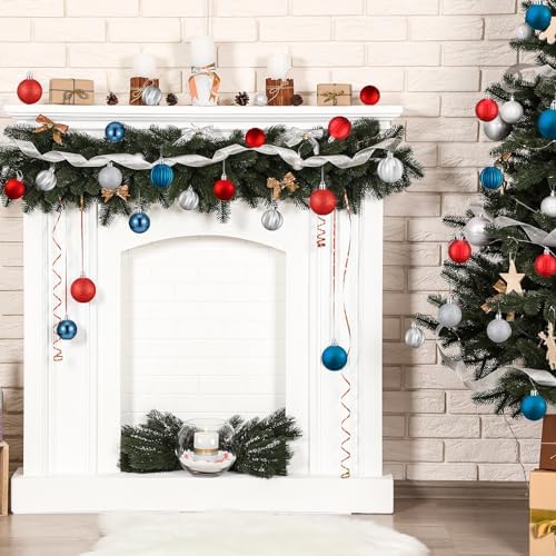 Lunmon 64 Pcs Red Blue and Silver Christmas Ornaments Patriotic Xmas Balls
