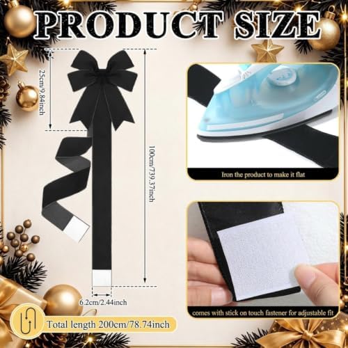 Daifunli 9 Pcs Black Velvet Christmas Cabinet Bows Ribbons for Kitchen