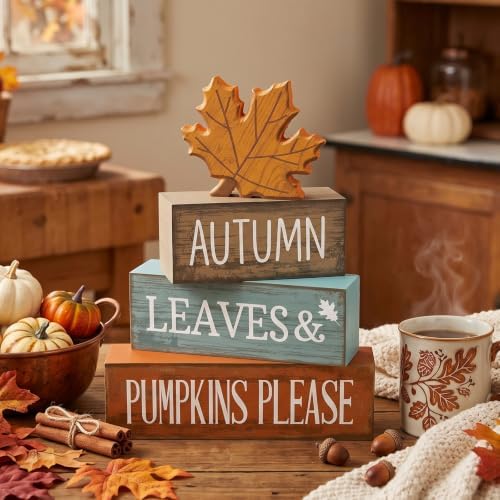 Lineshading 4 Pcs Fall Table Decor, Thanksgiving Wooden Maple Leaf Sign