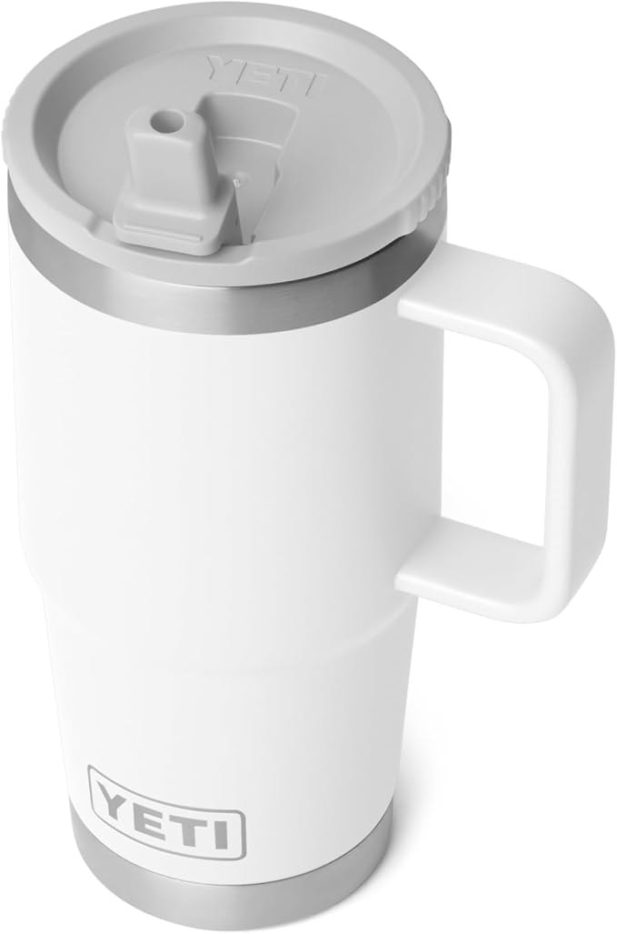 YETI Rambler 20 oz Travel Mug with Flip Straw Lid – Stainless Steel, Vacuum Insulated, Leakproof, Cup Holder Friendly, White