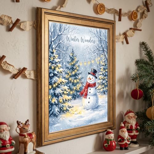 Framed Snowman Canvas Wall Art Gold Frame Inch 8x10