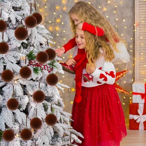 15 Pcs Brown Velvet Christmas Ball Ornaments,3.15 Xmas Hanging Ornaments