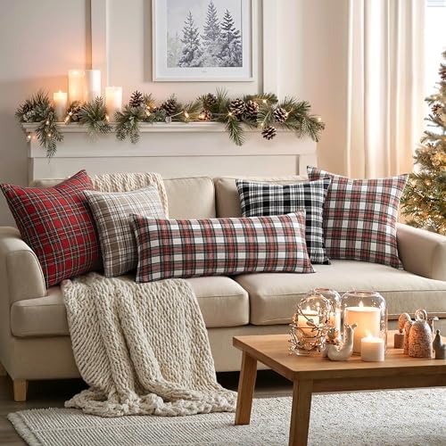 MIULEE Christmas Plaid Pillow Cover Scottish Tartan 14x36 Red and White