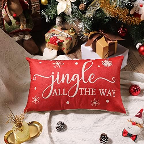 Allorry Merry Christmas Pillow Covers Set of 2 Cotton Linen Farmhouse Christmas Decorations Throw Pillow Cases Covers for Couch Bed Sofa 12x20 Inches