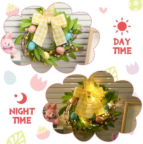 Syhood 2 Pcs 9 Inch Lighted Mini Easter Egg Wreaths