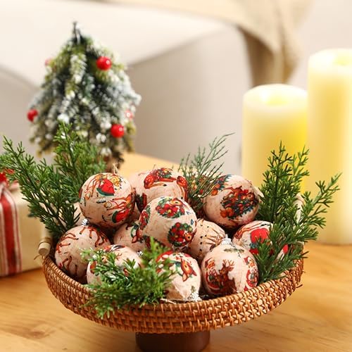 Outus 16 Pcs Christmas Tree Ball Ornaments Vintage Christmas Reindeer Decorations for Tree Colorful Xmas Decorative Hanging Ornaments for Farmhouse Home Fireplace Decoration Holiday Party Favors