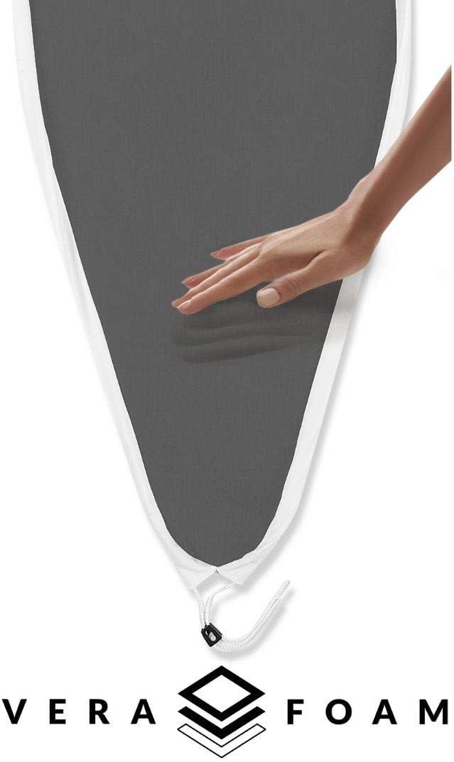 Reliable Ironing Board with Cover, Adjustable Height, Extra-Large Surface | Vera Foam Memory Foam Cover Pad, Tube Frame Construction, Ergonomic Iron Rest, 19” X 47.5” Pressing Surface, Made in Italy