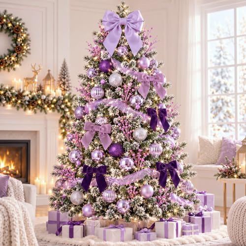 53 Pcs Christmas Tree Decorations Bow Topper Ornaments Christmas Balls Berry Picks Mesh Ribbon Bow Xmas Tree Ornaments for Xmas Home Office Decorations