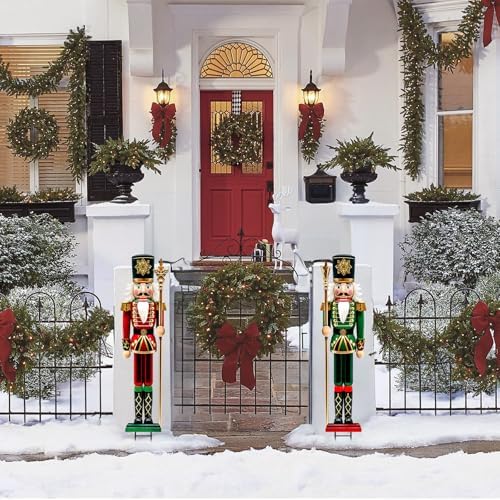 Bunny Chorus 2pcs Large Metal Nutcracker Christmas Yard Signs, Outdoor Lawn Pathway Decorations, Heavy Duty Iron Holiday Garden Stakes, Home Winter Walkway Driveway Front Porch Yard Decor