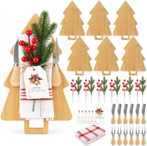 Fayoo 6 Set Christmas Tree Wooden Cutting Board Set, Kitchen Gifts Kit
