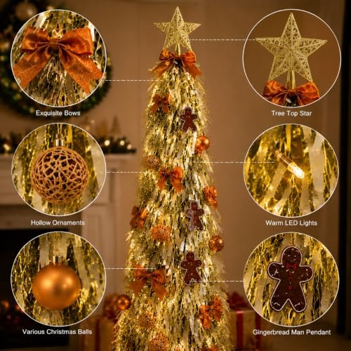 Christmas Tree 5FT Artificial Xmas Decor Pop Up with Decoration Silver-Gold