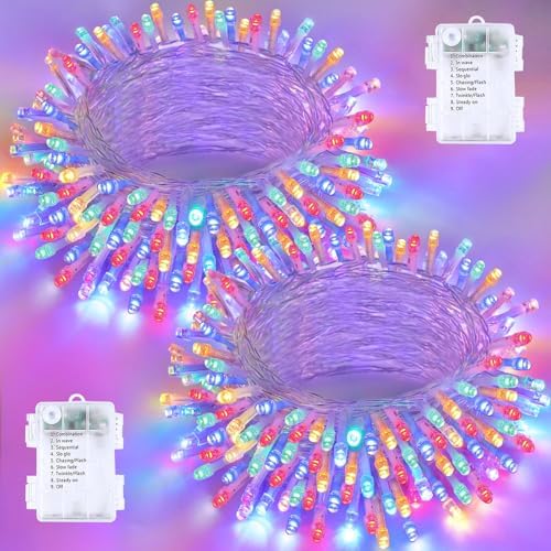 2 Pack 200 LED Battery Operated String Lights, Twinkle Lights Multicolor