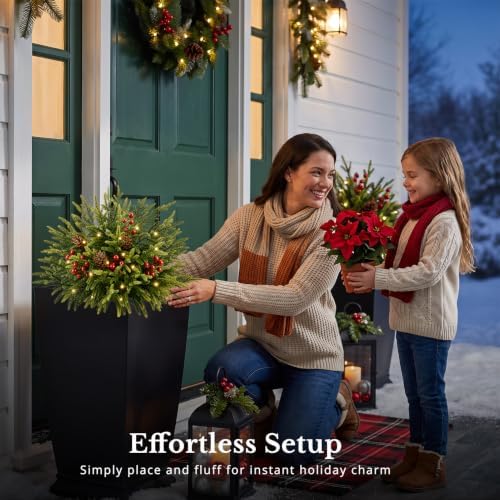 2 Pack 25.5 Inch Outdoor Lighted Christmas Trees, Yard Holiday Decor