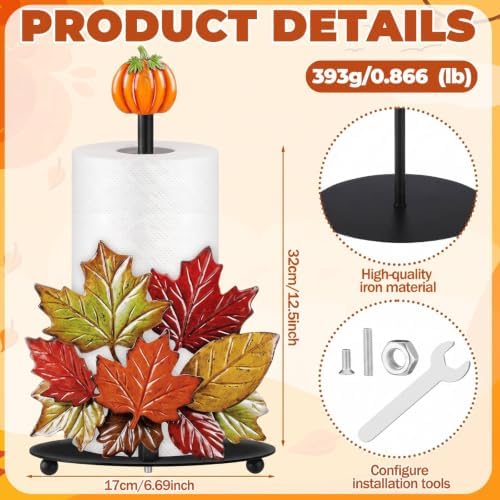 Fall Pumpkin Paper Towel Holder, Metal Maple Leaves Kitchen Stand