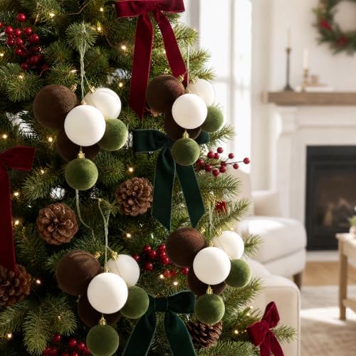 Roowest 4 Sets Large Neutral Velvet Christmas Ball Clusters Ornaments Decor