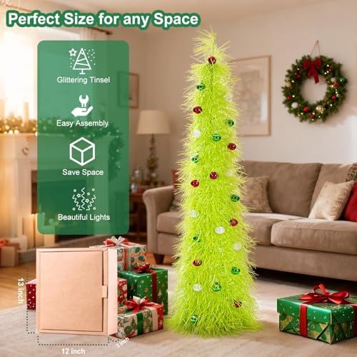 Christmas Tree 5FT Artificial Xmas Decor Pop Up with Decoration Fruit Green