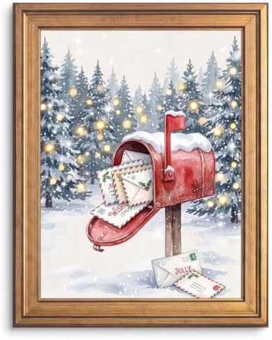 Framed Red Mailbox Holiday Canvas Print Gold Frame Inch 12x16