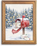 Framed Red Mailbox Holiday Canvas Print Gold Frame Inch 12x16