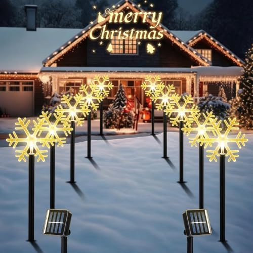 10 Pack Christmas Solar Pathway Lights, Snowflake Outdoor Decorations