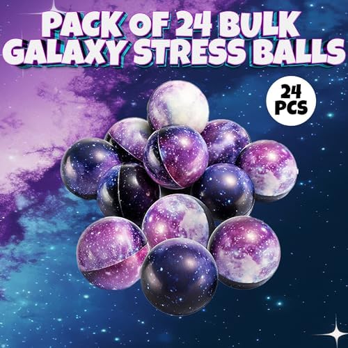 Bedwina Galaxy Stress Balls for Kids (24-Pack) Bulk Sensory Fidget Toys