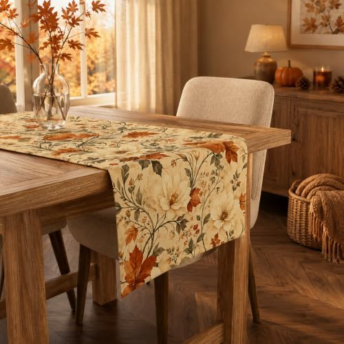 Thanksgiving Table Decor - Vintage Autumn Pumpkin Floral Table Runner