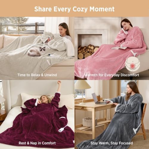Bedsure Wearable Heated Blanket with Foot Pocket & Sleeves, 50x71+18", Red