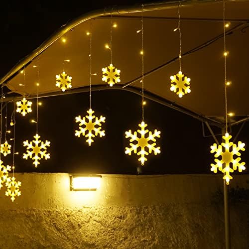 Christmas Snowflake Lights, 10.66ft 168 LED Icicle Lights Outdoor with 14 Drops, 8 Modes Waterproof Connectable Christmas Light for Eaves, Wedding, Garden, Yard, Indoor Outdoor Xmas Decor (Warm White)