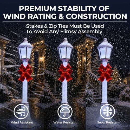 60-Inch Outdoor Christmas Decorations Outdoor Lighted Lamp Post 3D Lamppost LED Lighted Post Christmas Decoration with 128 LED Lights & Bow Holiday Decorations for Yard, Porch, Patio