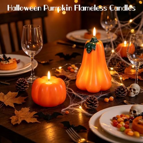 Wondise Fall Decorations Flameless Wax Pumpkin Candles with Remote Timer