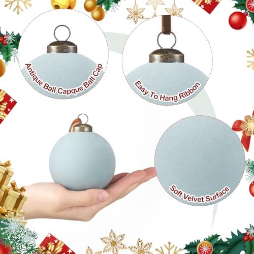 Foilswirl 36 Pcs Gray Blue Velvet Christmas Balls, 2.36", 2.76", 3.15"