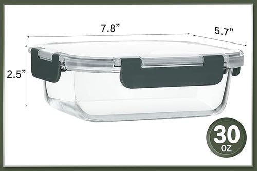10 Packs 30 oz Glass Meal Prep Containers with Lids | Glass Food Storage Containers with Lids, Airtight Lunch Bento Boxes, Microwave, Freezer and Dishwasher, Gray