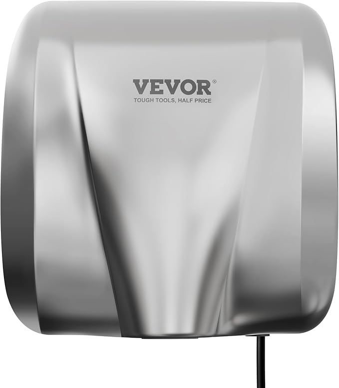 VEVOR Heavy Duty Commercial Hand Dryer, 1300W Automatic High Speed Stainless Steel Warm Wind Hand Blower, 120V Plug in/Hardwired Two Power Options, Compliant for Industry Business Restrooms