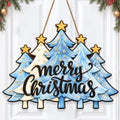 Christmas Decorations Blue White Christmas Tree Merry Christmas Wood Sign