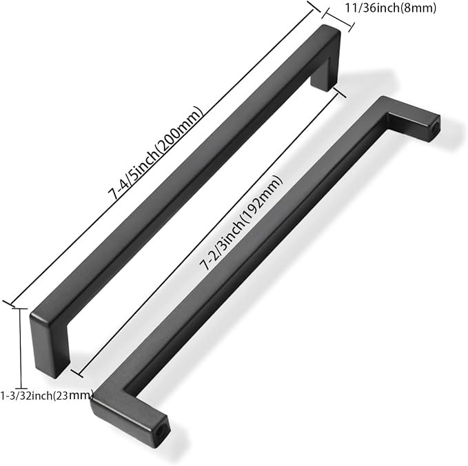 khtumeware 5 Pack 7-1/2 inch Center to Center Solid Black Cabinet Pulls Square Bar Drawer Handles Cabinet Handles Matte Black Drawer Pulls Kitchen Cabinet Hardware