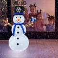 Outdoor Snowman Lighted, Pop-Up Snowman Outdoor Yard Christmas Decorations Prelit 100 Lights, Collapsible Lighted Snowmen Wears Blue Scarf and Holds Light Up Gift Box for Home Porch Yard Décor-Blue