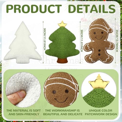 Konohan 3 Pcs Christmas Gingerbread Pillows Green Vintage Tree Man Plush