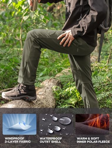 Stlight Mens Snow Ski Water Repellent Softshell Pants for Winter Hiking Fleece Lined Bottom Leg Zipper with 6 Zip Pockets