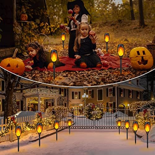 IkeeRuic Solar Torch Light with Flickering Flame for Halloween Decorations