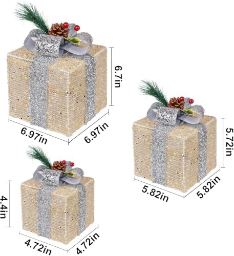 Set of 3 Lighted Gift Boxes, Warm White Indoor Christmas Decor