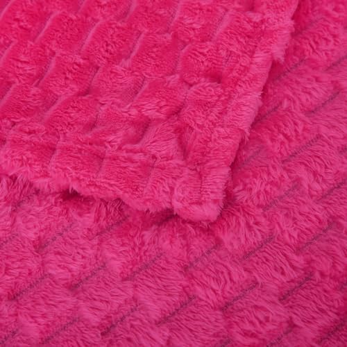 Puncuntex Hot Pink Throw Blanket 108"×90" Fuzzy 3D Jacquard Decorative