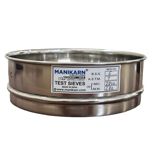 Test Sieve 8 Inch (200mm) – 2800 Micron Mesh, ASTM No. 7 – Grade 304 Stainless Steel Frame & Mesh – Laboratory Sieve for Soil, Sand, and Particle Size Analysis