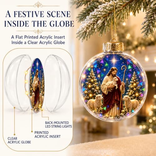 Lighted Good Shepherd Christmas Ornament with Prismatic Sparkle, 3.15 Inch