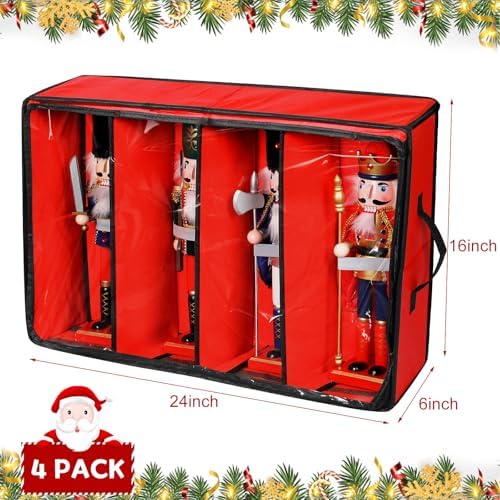 Preboun 4 Pack Christmas Nutcracker Storage Box Clear Top,Red,Bottle Green