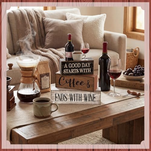 Lineshading 4 Pcs Coffee and Wine Bar Decor Farmhouse Kitchen Counter Decor