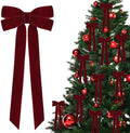 12Pcs Burgundy Velvet Ribbon Bows Christmas Tree Decorations,5in x 10in Xmas Ornaments for Tree Home Party Front Door Wreath Garland Holiday Decor