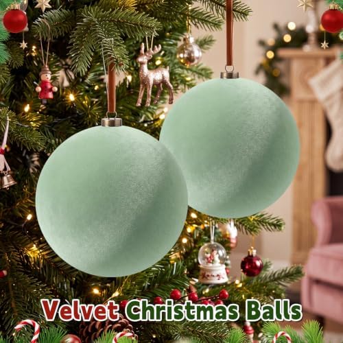 Weysat 6 Pcs 8 Inch Giant Velvet Christmas Ball Ornaments, Sage Green