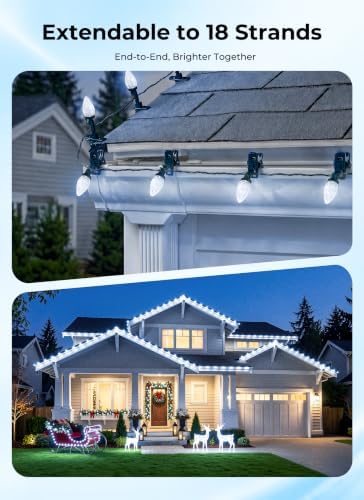 Brightown Christmas Lights Outdoor, 102FT 150LED C9 String Light with Clips