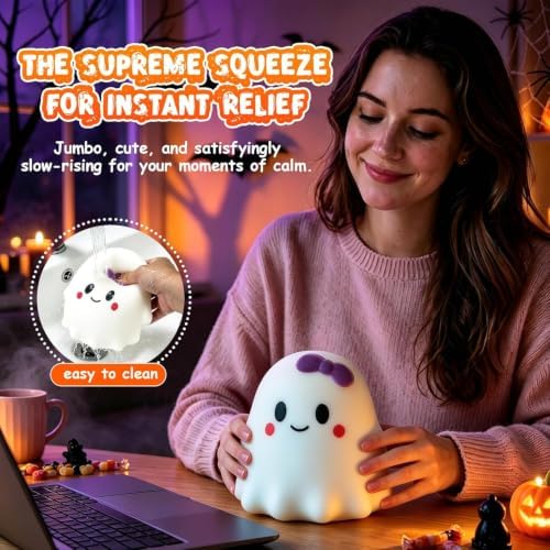 Halloween Ghost Squishy Large Soft Slow Rising Squeeze Fidget Male Female Styles 2026 Cute Ghost Squeeze, Halloween Stress Relief，Female