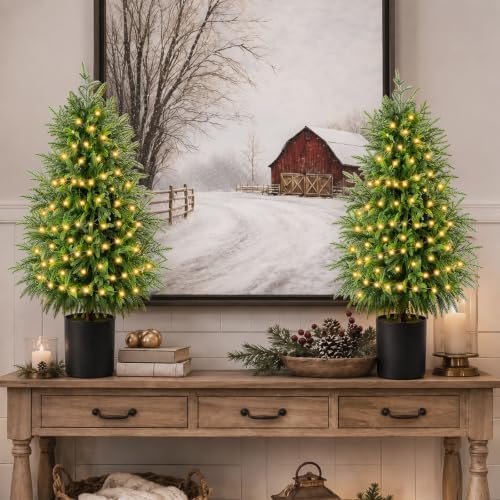 Christmas Decorations - 2 Pack Pre-Lit 3FT Artificial Norfolk