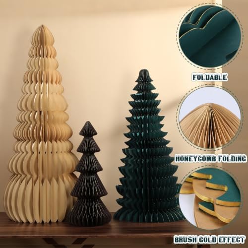 3 Pcs Large Honeycomb Christmas Tree,Classic,Beige, Green, Brown